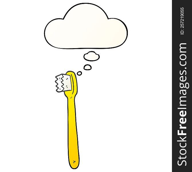 cartoon toothbrush with thought bubble in smooth gradient style