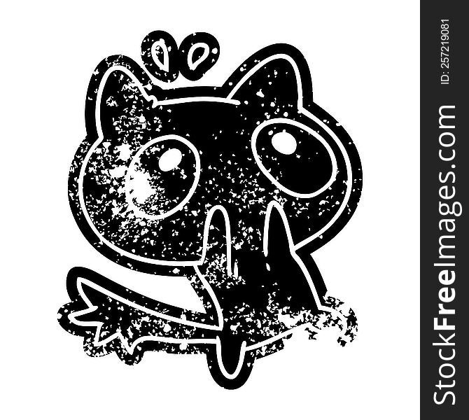 grunge distressed icon kawaii of a shocked cat. grunge distressed icon kawaii of a shocked cat