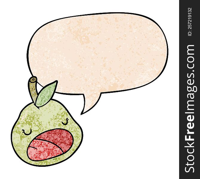 Cute Cartoon Pear And Speech Bubble In Retro Texture Style