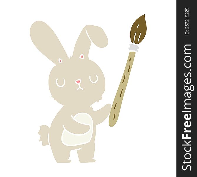 Flat Color Style Cartoon Rabbit With Paint Brush