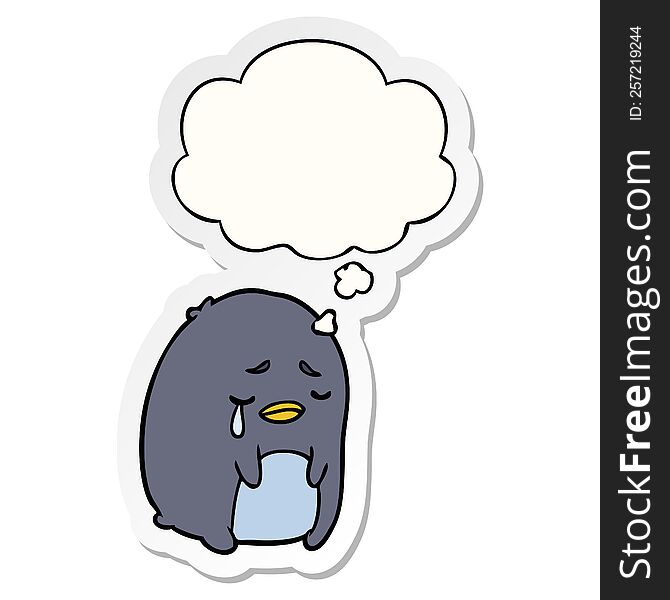 Cartoon Crying Penguin And Thought Bubble As A Printed Sticker