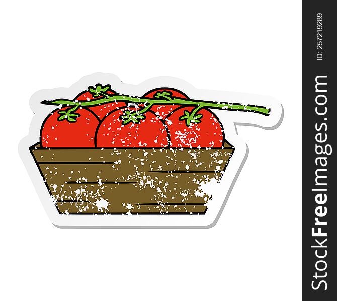 Distressed Sticker Cartoon Doodle Of A Box Of Tomatoes