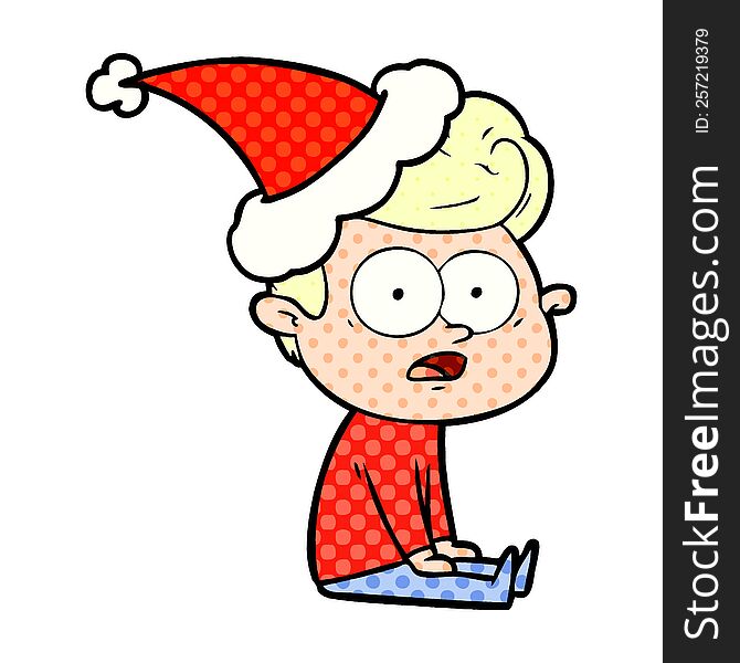 Comic Book Style Illustration Of A Staring Man Wearing Santa Hat