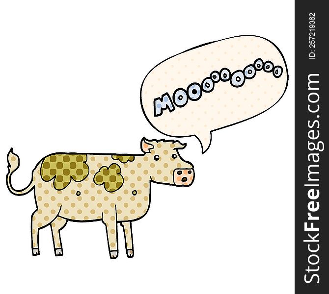 Cartoon Cow And Speech Bubble In Comic Book Style