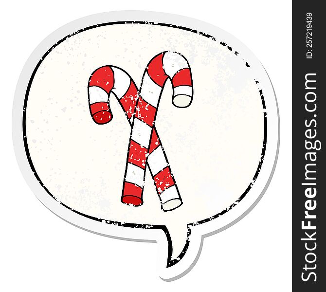 Cartoon Candy Canes And Speech Bubble Distressed Sticker