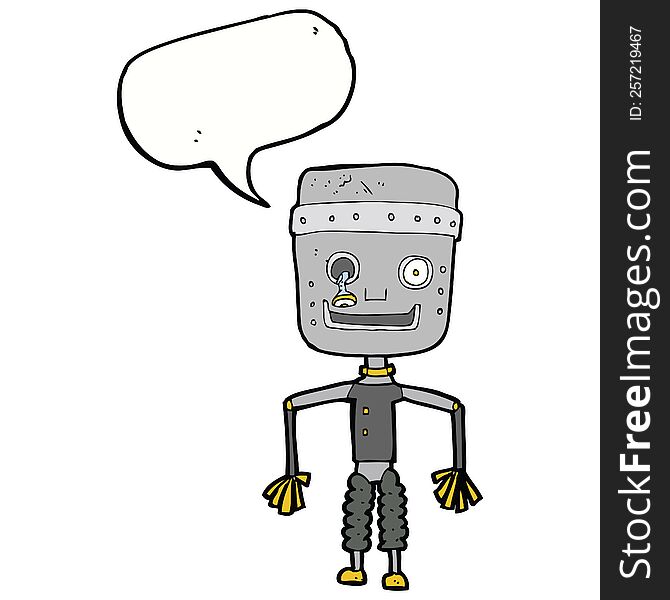 Cartoon Old Robot With Speech Bubble
