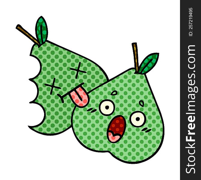 comic book style cartoon of a green pear