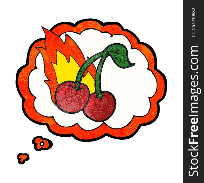 Thought Bubble Textured Cartoon Flaming Cherries
