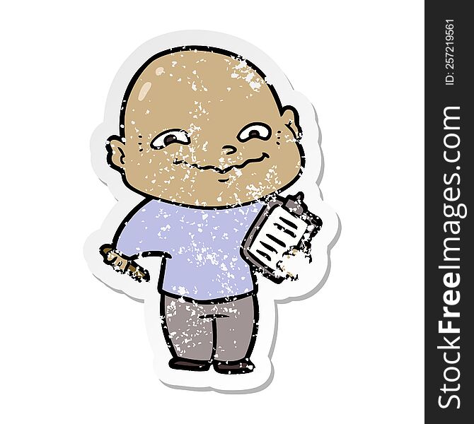 Distressed Sticker Of A Cartoon Nervous Man