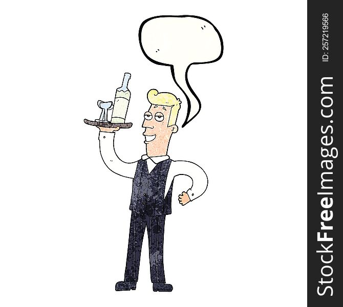 Speech Bubble Textured Cartoon Waiter