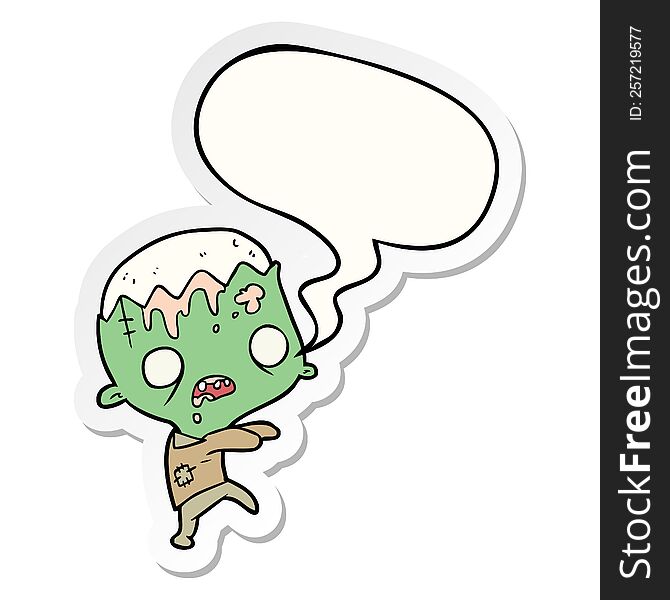 Cute Cartoon Zombie And Speech Bubble Sticker