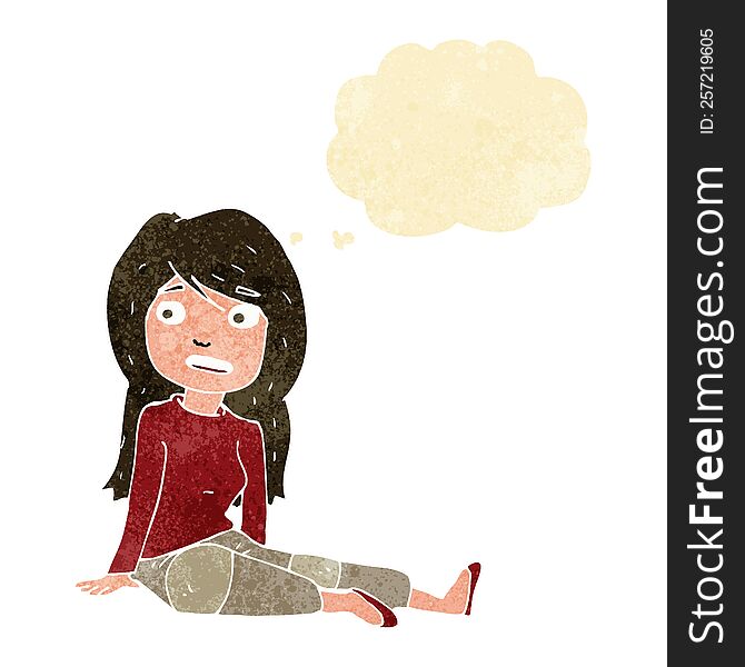 Cartoon Girl Sitting On Floor With Thought Bubble