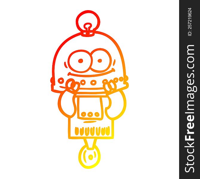 warm gradient line drawing of a happy carton robot with light bulb