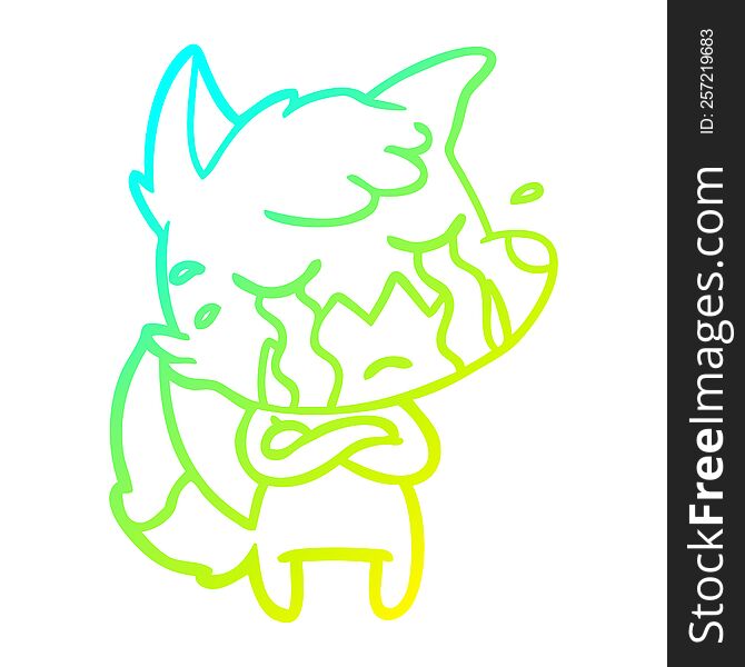 Cold Gradient Line Drawing Crying Fox Cartoon