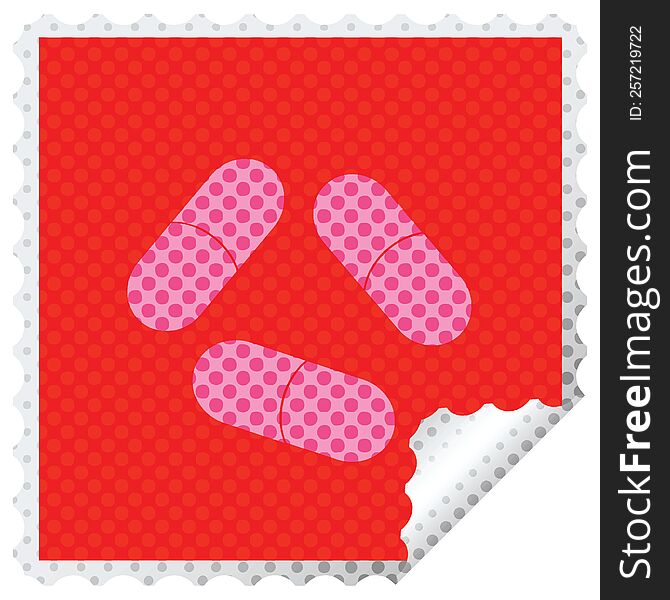 pills vector illustration square peeling sticker. pills vector illustration square peeling sticker