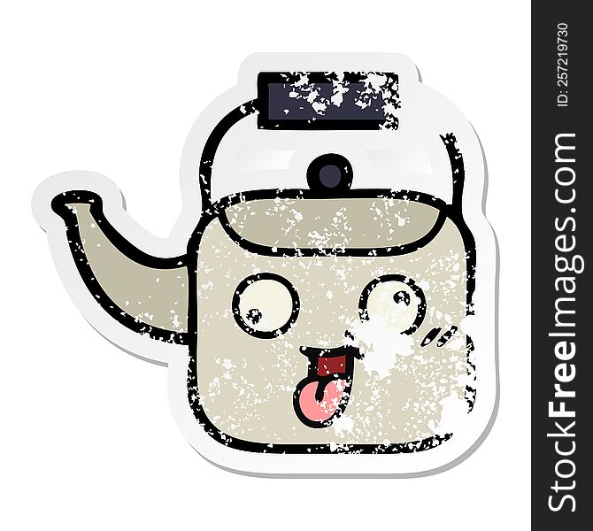 distressed sticker of a cute cartoon kettle