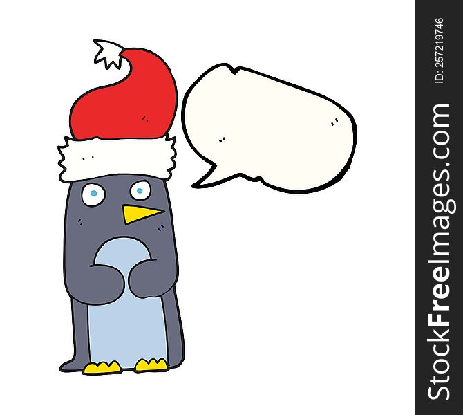 Speech Bubble Cartoon Penguin In Christmas Hat