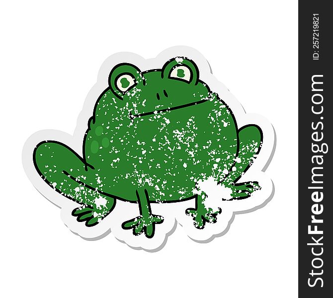 distressed sticker of a quirky hand drawn cartoon frog