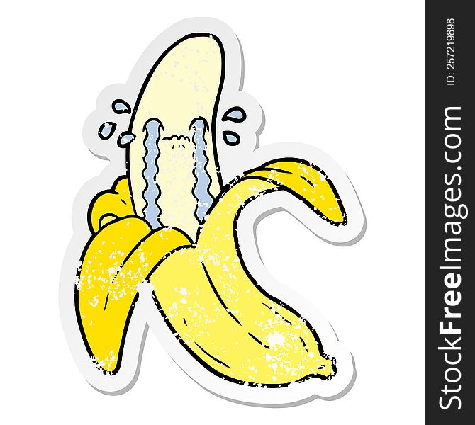 Distressed Sticker Of A Cartoon Crying Banana