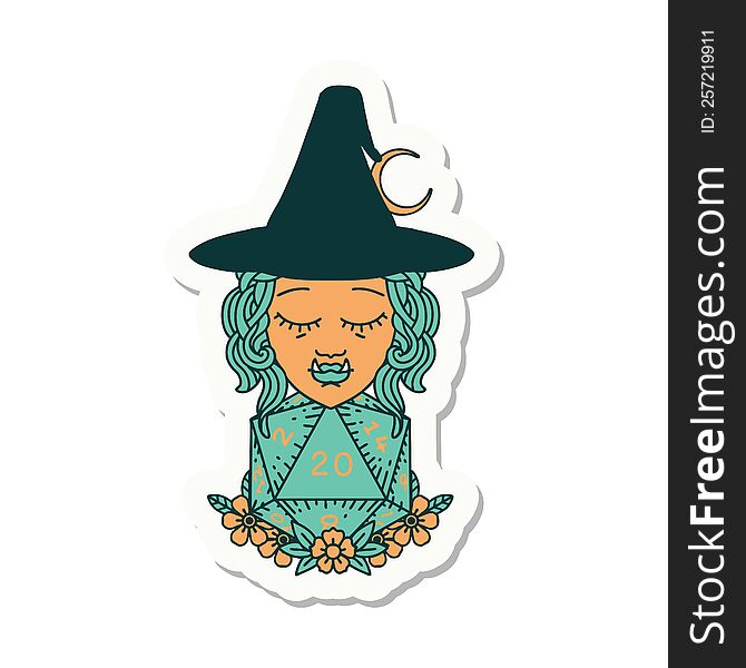 sticker of a half orc wizard with natural twenty dice roll. sticker of a half orc wizard with natural twenty dice roll