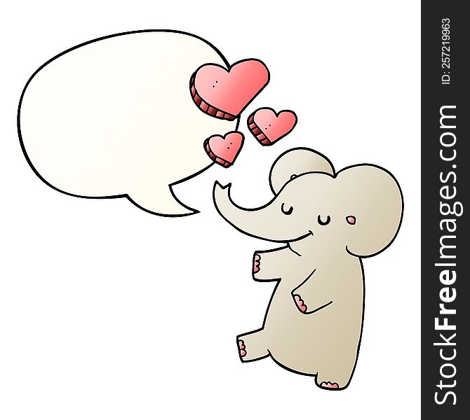 cartoon elephant with love hearts with speech bubble in smooth gradient style. cartoon elephant with love hearts with speech bubble in smooth gradient style