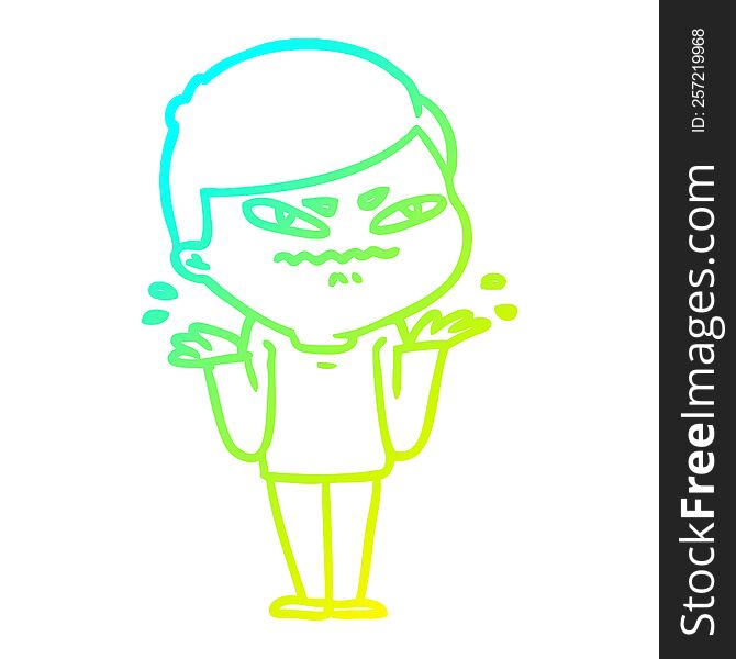cold gradient line drawing of a cartoon exasperated man