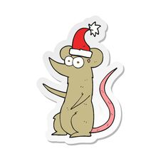 Sticker Of A Cartoon Mouse Wearing Christmas Hat Stock Photo