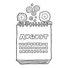 Black And White Cartoon Calendar Showing Month Of August Stock Image