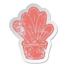 Distressed Old Sticker Of A Green Indoor Plant Royalty Free Stock Photos