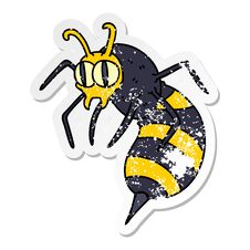 Distressed Sticker Of A Quirky Hand Drawn Cartoon Wasp Royalty Free Stock Photography