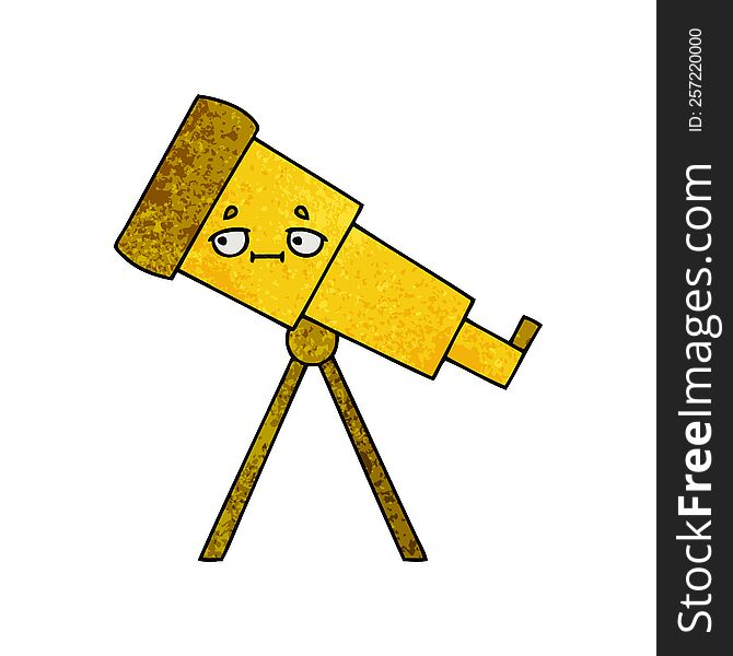 Retro Grunge Texture Cartoon Telescope
