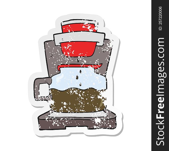 retro distressed sticker of a cartoon coffee maker
