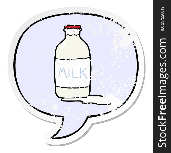 cartoon pint of fresh milk and speech bubble distressed sticker