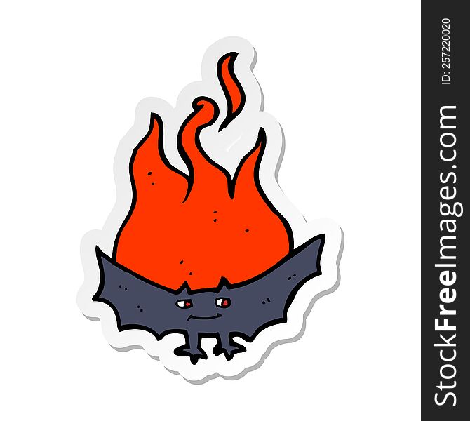 Sticker Of A Cartoon Flaming Halloween Bat