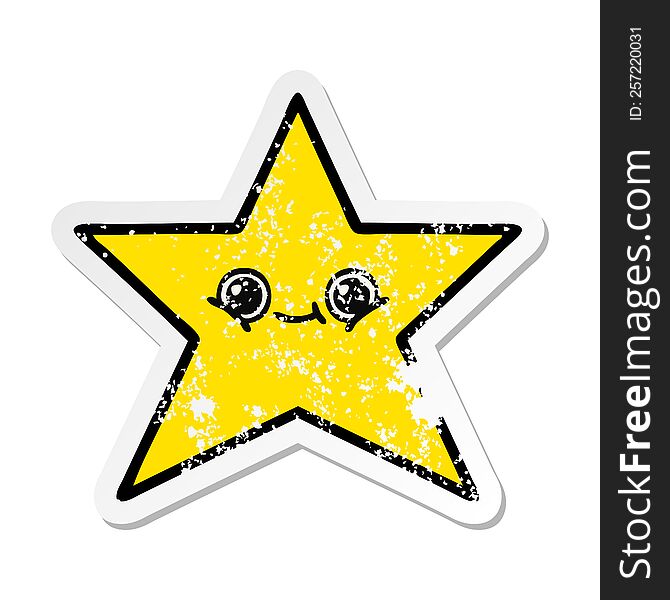 Distressed Sticker Of A Cute Cartoon Gold Star