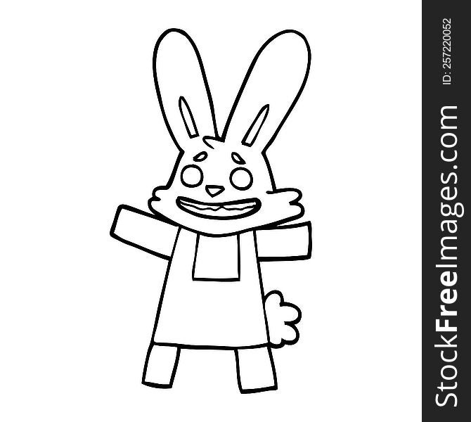 line drawing cartoon of a smiling rabbit