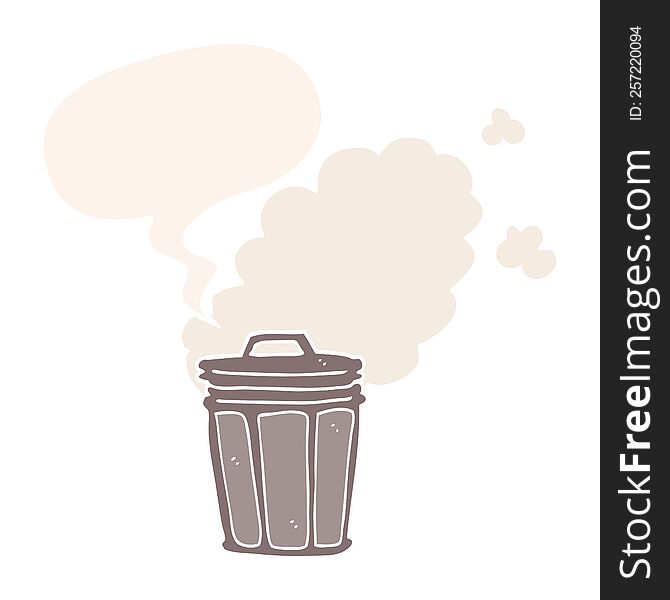 Cartoon Stinky Garbage Can And Speech Bubble In Retro Style