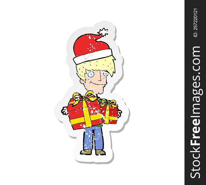 retro distressed sticker of a cartoon man ready for christmas