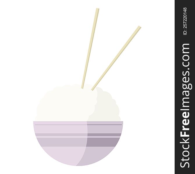 Flat colour illustration of a rice bowl