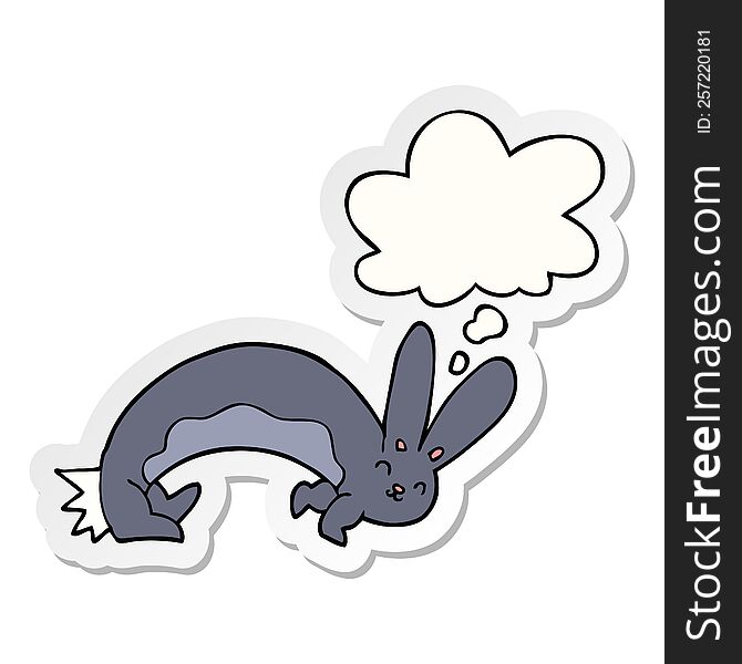 funny cartoon rabbit with thought bubble as a printed sticker