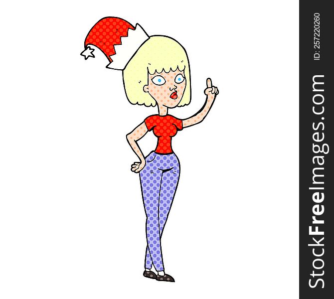 freehand drawn cartoon woman wearing christmas hat