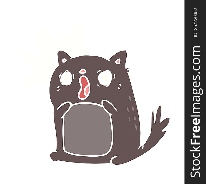 Flat Color Style Cartoon Shocked Cat Amazed