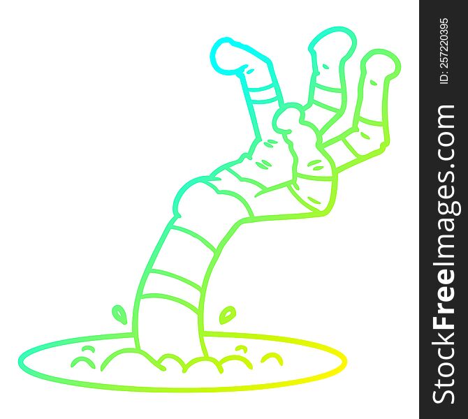 cold gradient line drawing of a cartoon spooky monster hand