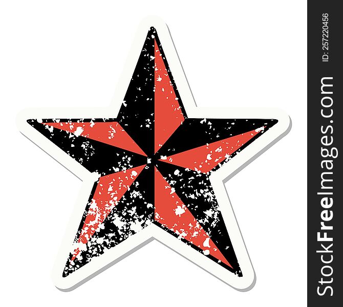Traditional Distressed Sticker Tattoo Of A Star