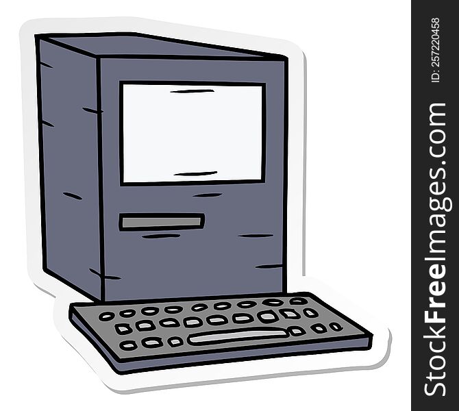 Sticker Cartoon Doodle Of A Computer And Keyboard