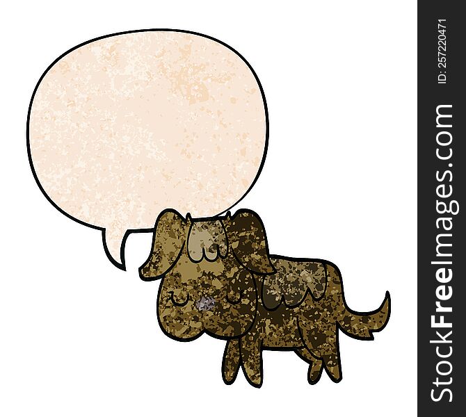 cartoon dog with speech bubble in retro texture style