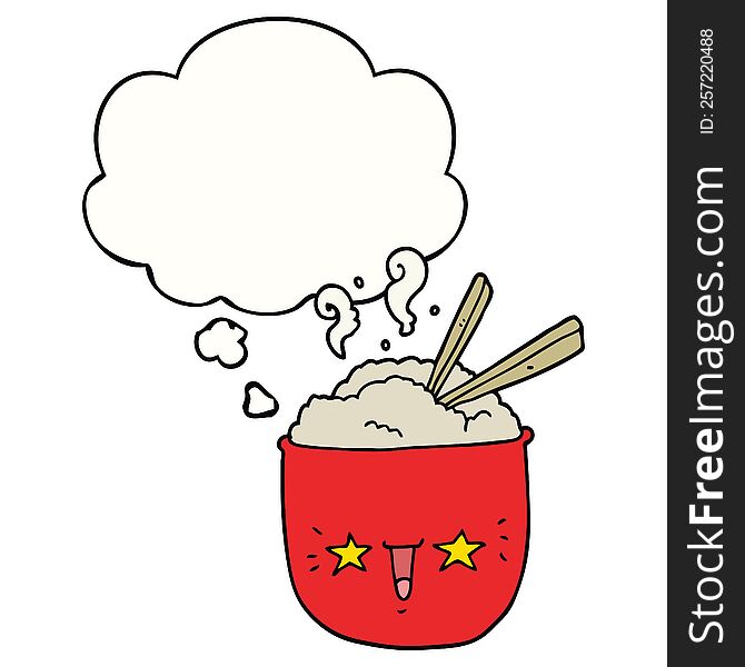 Cartoon Rice Bowl With Face And Thought Bubble