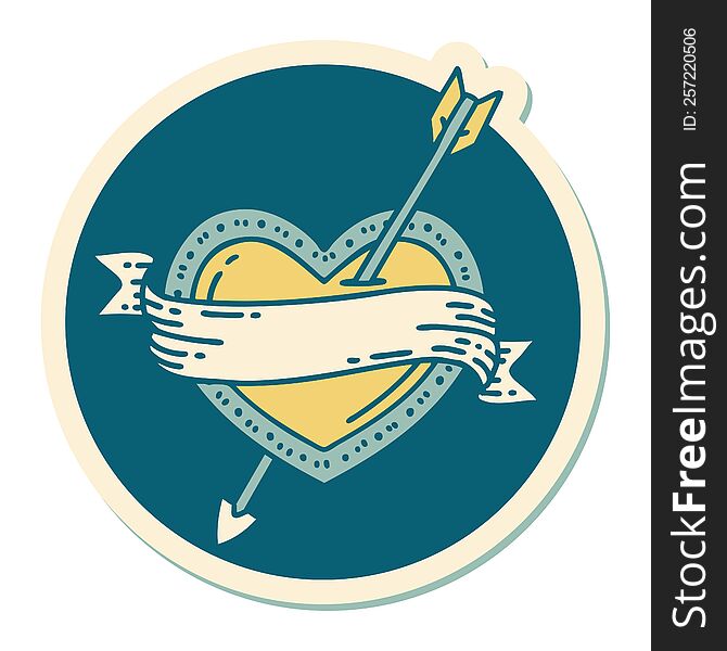 sticker of tattoo in traditional style of an arrow heart and banner. sticker of tattoo in traditional style of an arrow heart and banner