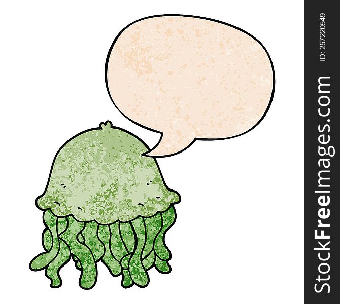 Cartoon Jellyfish And Speech Bubble In Retro Texture Style