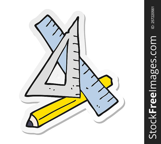 sticker of a cartoon pencil and ruler